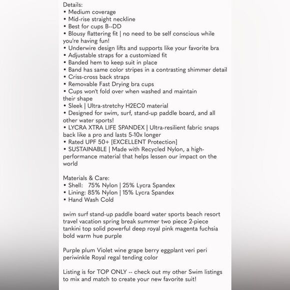 ATHLETA Plum Purple Cross Back Blousy Bra Size Tankini Top size small - Picture 8 of 13